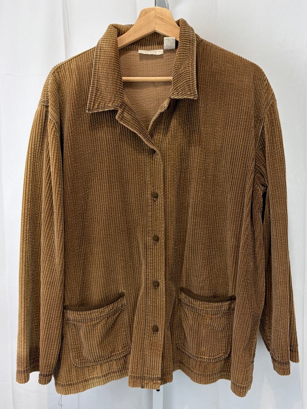 J. JILL Boxy Corduroy Shirt Jacket Button Up Long Sleeve Pockets Cotton Brown L